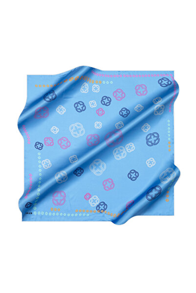Aker Blue 90X90 Silk Crepe Satin Scarf