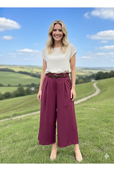 Punta Otantik Nc2292 Pleated Belted Italian Tencel Trousers Plum