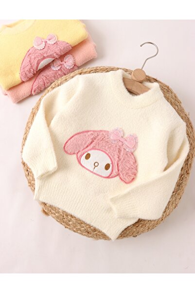 MiniKids Пуловер с мохерово зайче, цвят екрю