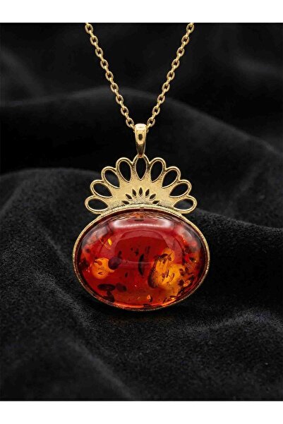 Roza Silver 925 Ayar Gümüş Halef Dizisi Gözyaşı Kolyesi, Kehribar Doğal Taşlı...