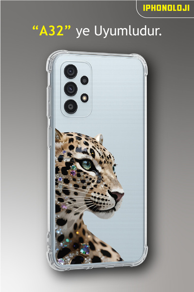 Caseji حافظة هاتف سامسونج A32 متوافقة مع نمط تايجل دايموند الشفاف المطبوع عال...