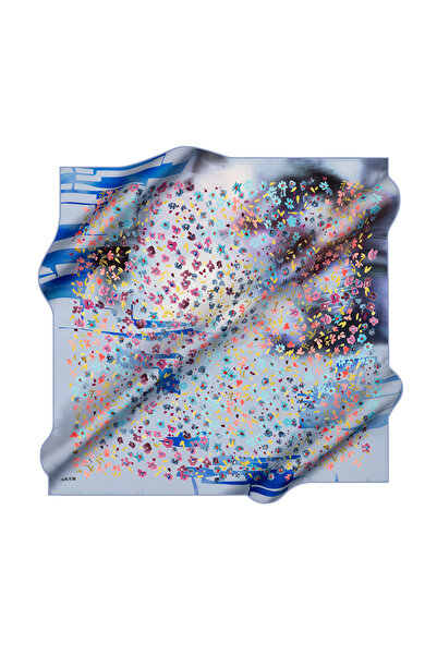 Aker Blue 90X90 Silk Crepe Satin Scarf