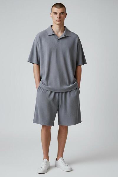 Altamira Men's Smoke Gray Patched Ottoman Shorts Top and Bottom Set