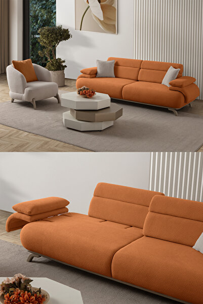 Eymense Bonjo Sırt Mekanizmalı Kasalı Koltuk Takımı 3+1 Kiremit