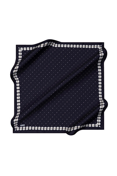 Aker Navy Blue 90X90 Silk Crepe Satin Scarf