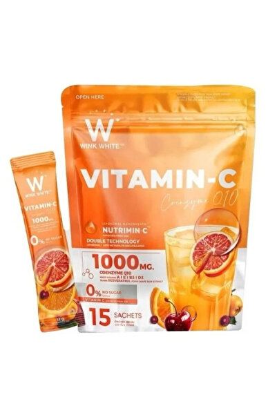 Wink White Vitamin C and Q10 Drink for Energy and Skin Health 15 Sachets 12 Gram