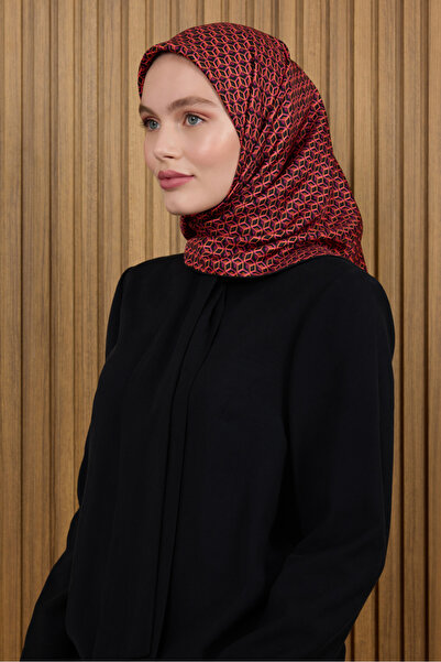 Aker Red 90X90 Silk Crepe Satin Scarf