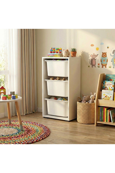 Moniev Kids 3 Sepetli Dolap Çok Amaçlı Dolap Oyuncak Dolabı Mnv2601_3
