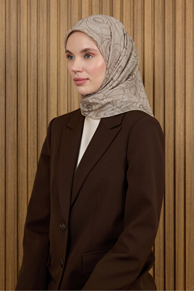 Aker Beige 90X90 Silk Crepe Satin Scarf