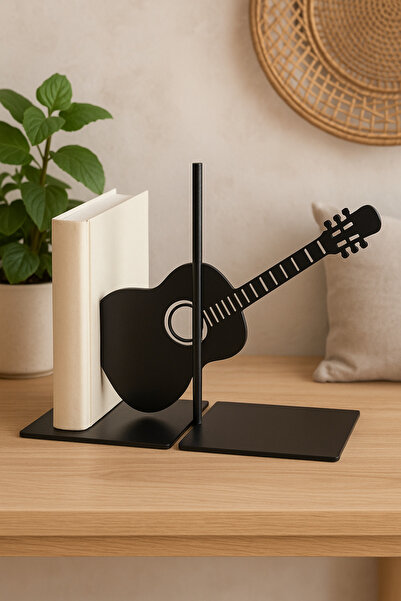 Gitar Figürlü Metal Kitap Tutucu – Müzik Temalı Dekoratif Tasarım