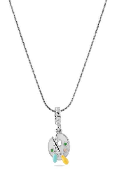 THE ORIGINALS 316L Çelik Ressam Paleti Figürlü Gümüş Renk Kolye 45cm