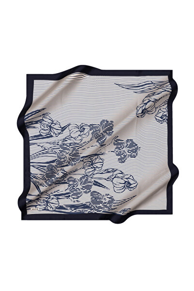 Aker Dark Blue 90X90 Silk Crepe Satin Scarf