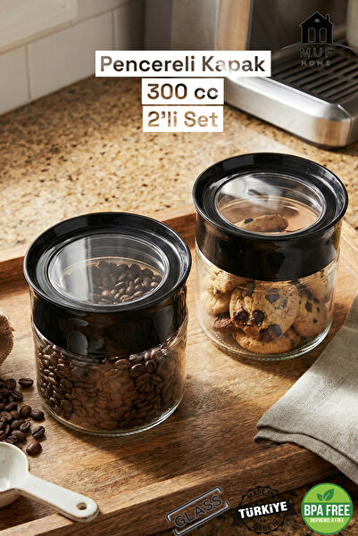 MUF HOME Set of 2 Glass Jars with Top Window in the Drawer, Practical Storage...