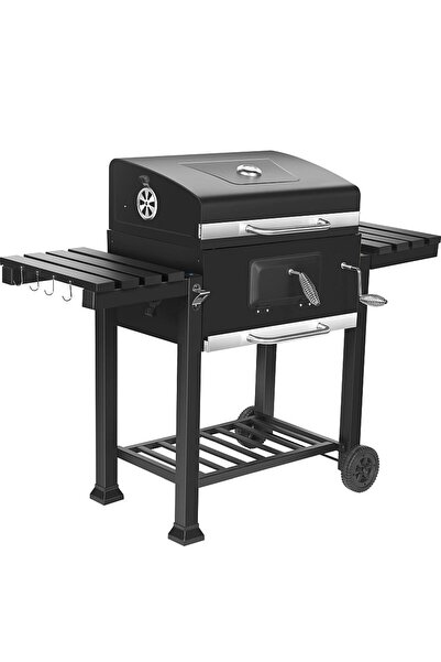PROCART Mobile garden barbecue, XXL grill with 2 foldable shelves, 115x46x106 cm