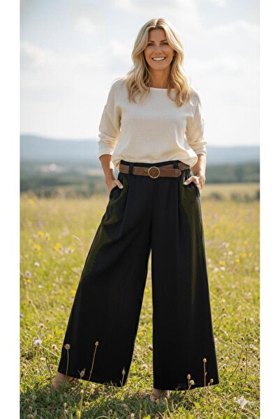 Punta Otantik Nc2292 Pleated Belted Italian Tencel Trousers Black