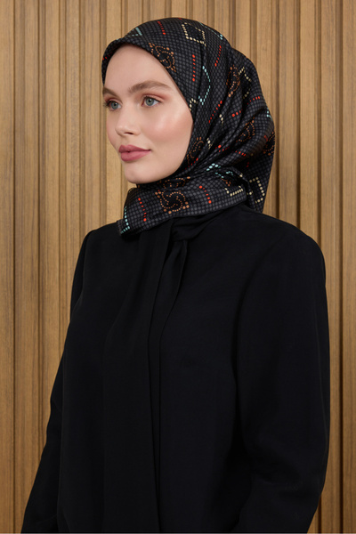 Aker Black 90X90 Silk Crepe Satin Scarf