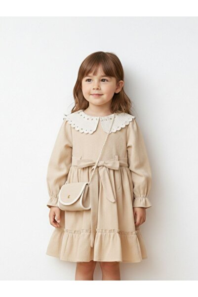 Cherrys Bebek فستان بناتي من القطن المجعد بياقة سوزين