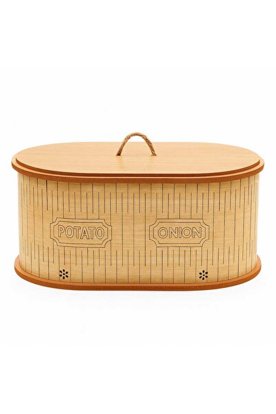 FeyzaDesign Bambu 2 Bölmeli Oval Patates ve Soğanlık, Doğal ve Şık Tasarım