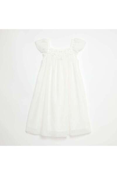 KIABI 3D Flower Tulle Strap Dress WHITE