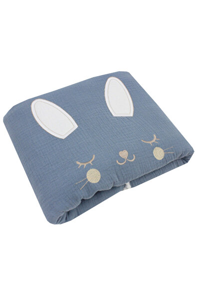 PRICHINDEL Muslin Blanket, Bunny, with Pom Poms, Gray, 160x140 cm
