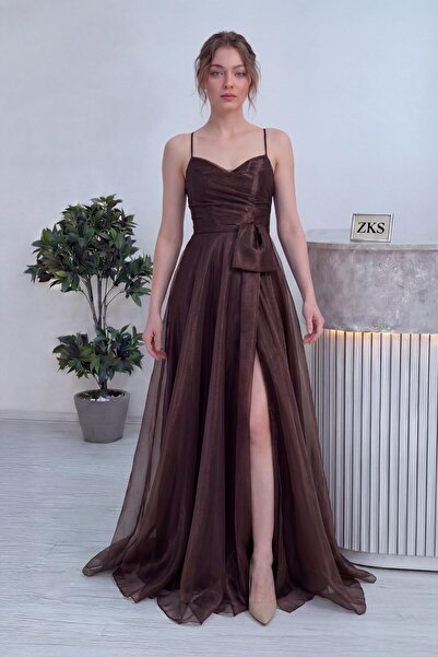 zks grup tekstil Women's Strappy Slit Evening Dress Black, Brown, White, Baby...