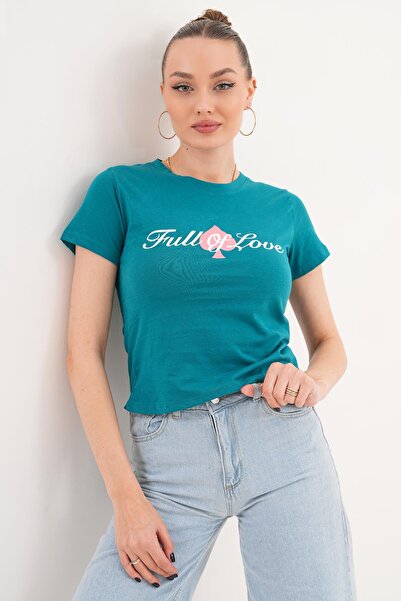 ŞİMAL Women's Print Detailed Crew Neck T-Shirt - 260056