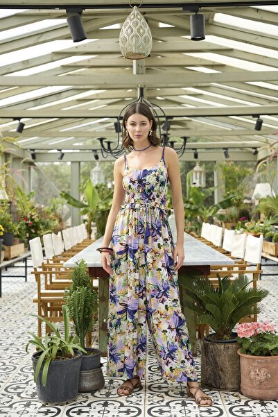 civetta Floral and Leaf Patterned Rope Strap Jumpsuit