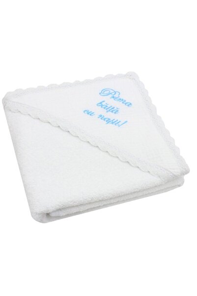 PRICHINDEL Hooded Towel, Muslin and Cotton, First Bath with Godparents, White...