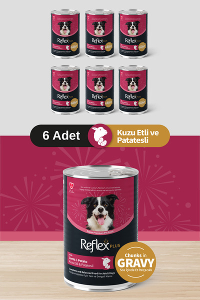 Reflex Plus Soslu Kuzulu Patatesli Köpek Konservesi 6X400 Gr