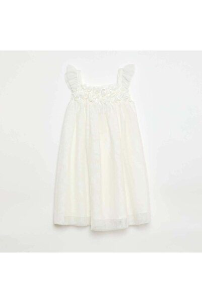 KIABI Tulle Dress with 3D Flowers WHITE