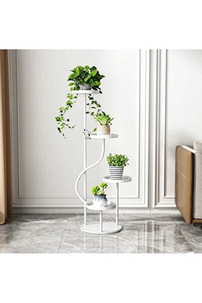 TRENDESK Beyaz Luxury 5 katlı Metal Saksılık Salon & Balkon İçin Modern Çicek...