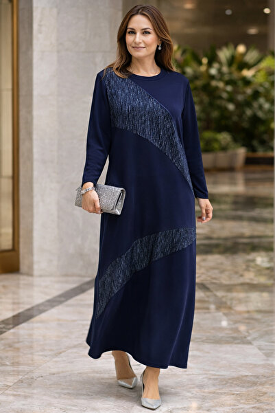 Cadde Giyim Butik Desenli Şık Uzun Anne Elbisesi 25294