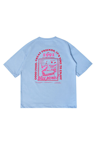 Bak Moda Γυναικείο μπλουζάκι Nice Picnic με στάμπα Oversize Baby Blue