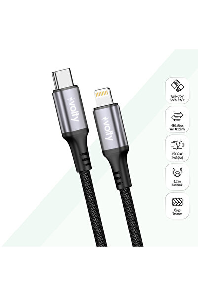 Volty USB-C to Lightning iPhone Şarj Kablosu | 30W, 480Mbps, 1.2m, Hızlı Şarj...