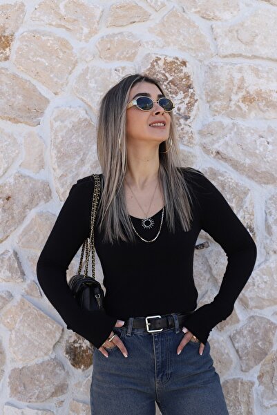 bytugcekaya Black Standard Size V-Neck Cashmere Ultra Light Knitwear Sweater