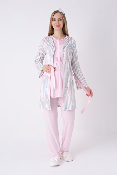 ERDENİZ TEKSTİL Maternity Pajama and Dressing Gown Set 3-Piece – Maternity Pa...