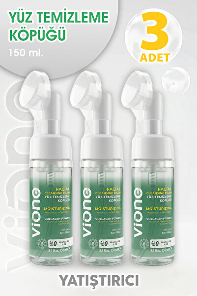 vione Yüz Temizleme Köpüğü Yatıştırıcı Nemlendirici Özel Fırçalı 150ml 3 Adet