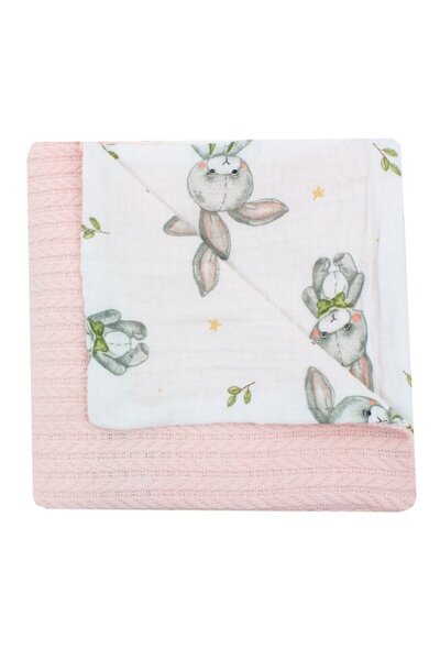 PRICHINDEL Pătură tricotată, Eve, Bunny Fifi, muselină inversată, roz, 100x80cm