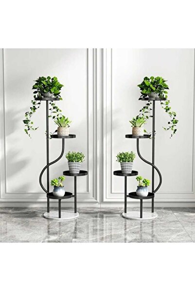 TRENDESK Siyah Luxury 5 katlı Metal Saksılık Salon & Balkon İçin Modern Çicek...