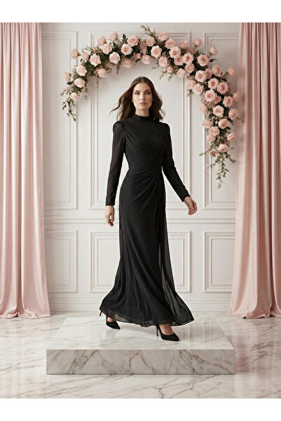 hakimoda Selvin sparkle chiffon evening dress black