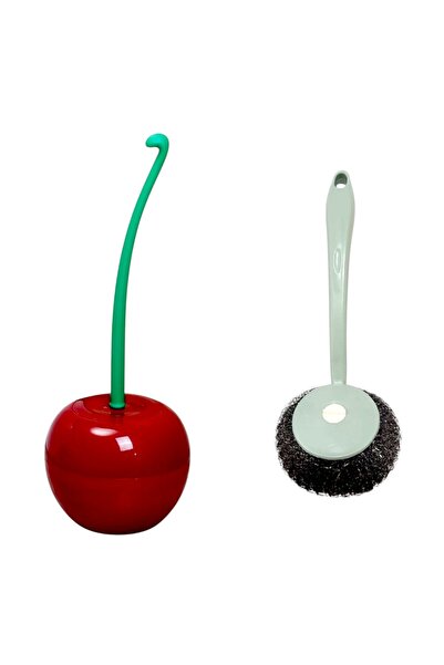 OEM Perie curatare toaleta/baie,boaba visine,plastic,lung 37cm,diam 13,5cm cu...