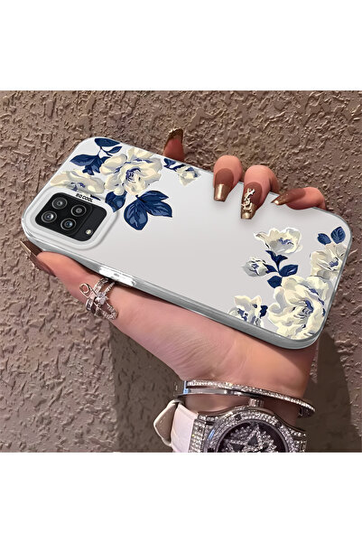 ARTISHELL Samsung Galaxy A12/M12 Uyumlu Şık ve Zarif Beyaz Gül Desenli Telefo...