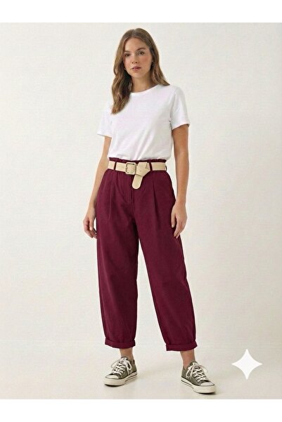 della moor Women's Burgundy Italian Shalwar Style Lycra Pants with Belt