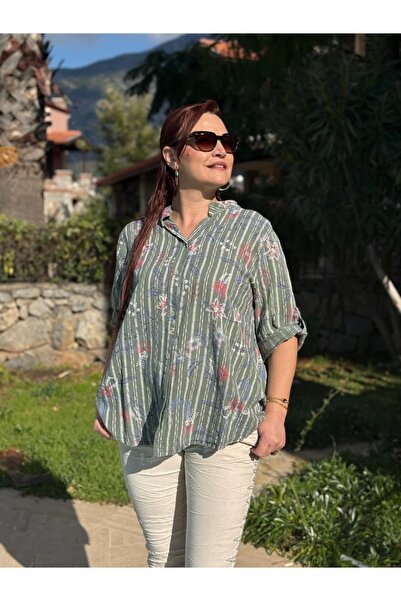 Punta Otantik Yg14010 Italian Three Button Cotton Linen Blouse Khaki