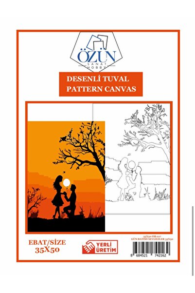 tuvval Desenli Tuval GÜN BATIMI SEVGİLİLER SEVGİ AŞK 35x50 Desenlerle Boyama