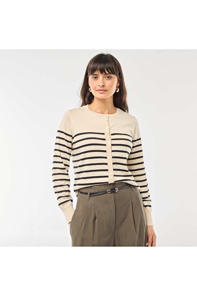 KIABI Plain knit cardigan with round neck BEIGE