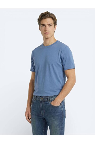 Kip Indigo Plain 100% Cotton T-Shirt