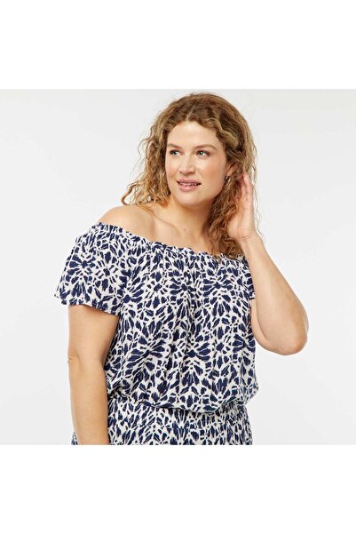 KIABI Short-sleeved stretchy blouse with Bardot neckline BLUE