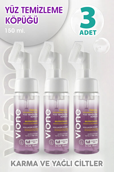 vione Yüz Temizleme Köpüğü Arındırıcı & Canlandırıcı Masaj Başlıklı 150ml 3 Adet