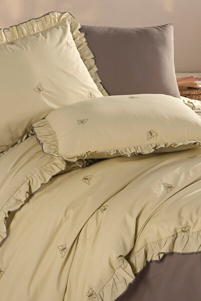 Nordqueen Set de lenjerie de pat cu volane brodate, 100% bumbac, Ranforce